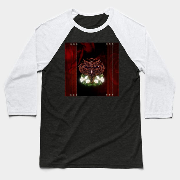 Decorative owl head with flowers Baseball T-Shirt by Nicky2342